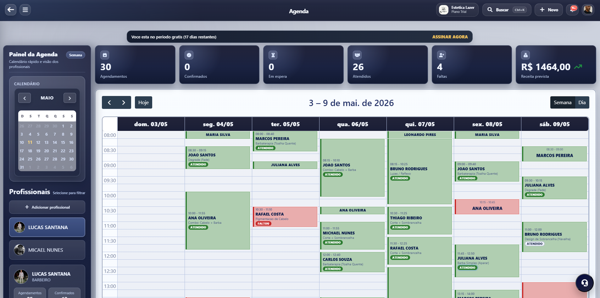 Pr&eacute;via real da tela de agenda do GoAgendy